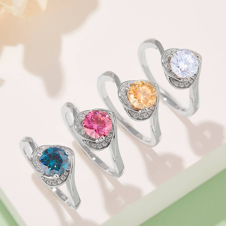 心花怒放S925银镀白金MoissaniteWomen's Ring1ctD级